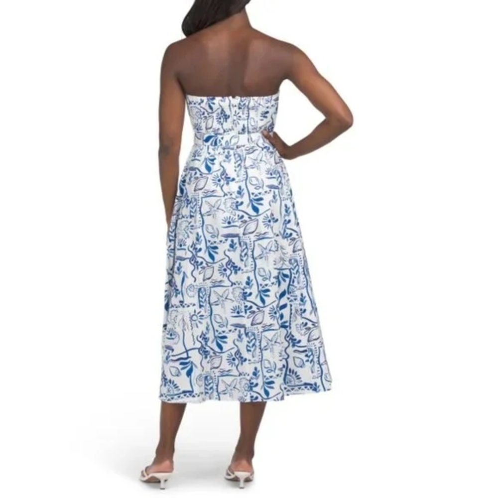 Rachel Zoe Women's White/Navy Strapless Tie Belt Maxi Dress Size 8 - Picture 2 of 12